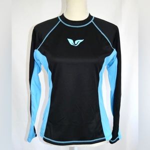 NEW Women’s Rashguard UV SPF 50 Long Sleeve Swim Shirt Colorblock Black Blue…